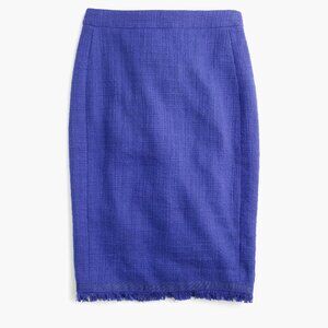 J. Crew blue cotton textured tweed pencil skirt with fringe
